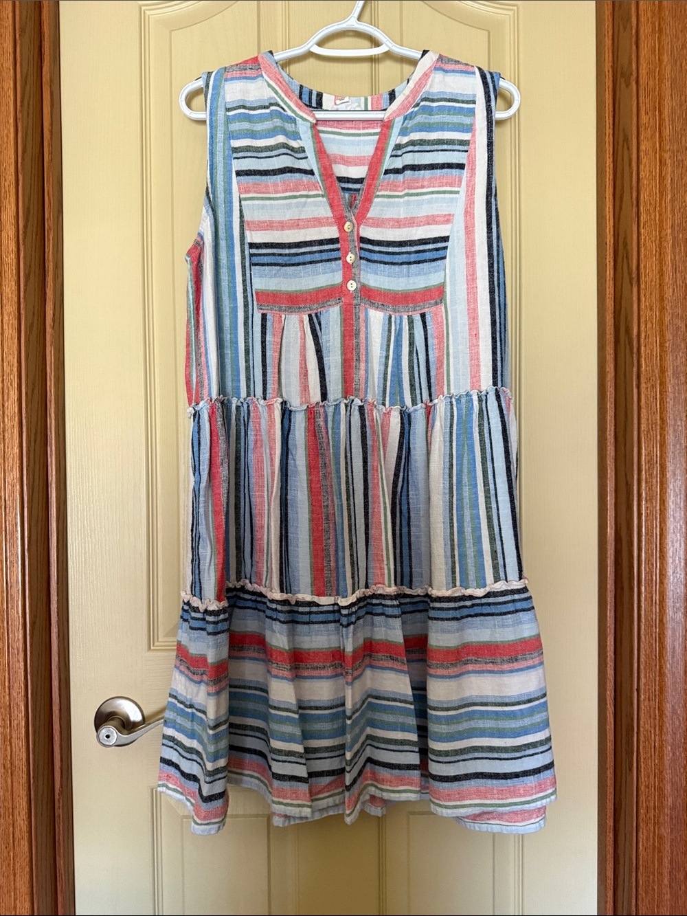 Tribal Sleeveless Striped Tiered Dress - Coral, Blue, Navy